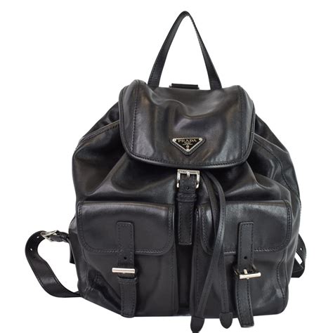 prada black leather backpack